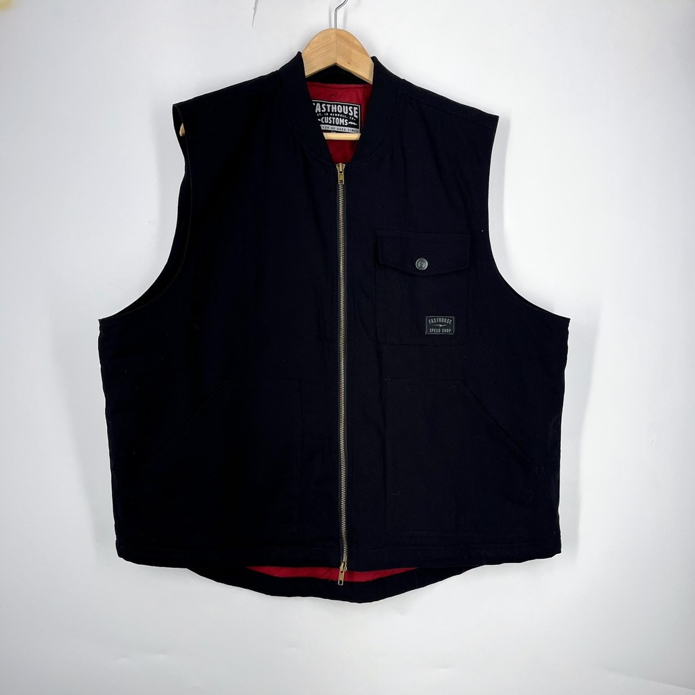 Fasthouse Speed Shop Mens‎ Black Canvas Lined Workwear Vest 2XL Full Zip